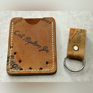 Vintage Baseball Leather Card Holder Cal Ripken Jr. Orioles Hand Made W/key Fob